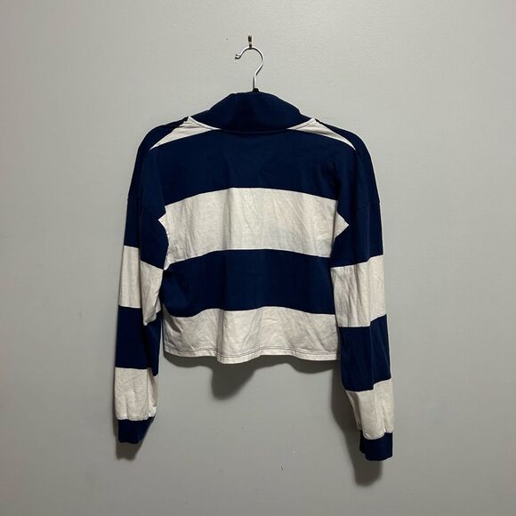 FREEZE Cropped Stripped Shirt with Collar and Embroidered Design - Picture 2 of 4